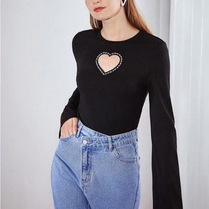 MOTF rhinestone heart cutout top - BNWT